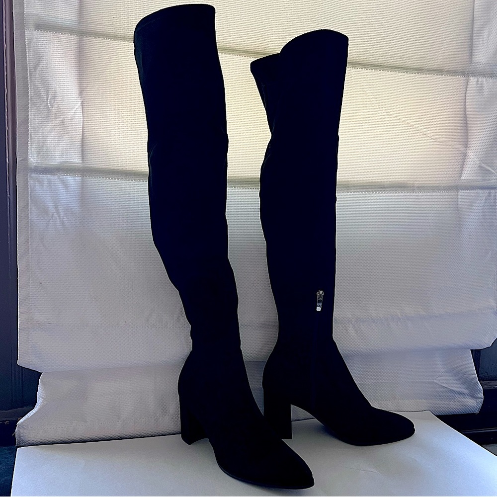 Marc Fisher Over-The-Knee Suede Pointed Toe Boots with chunky Heel in Black